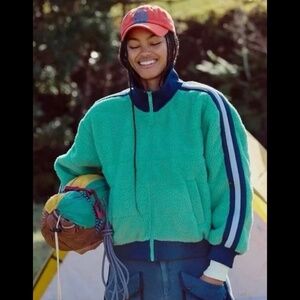 NWT Free People Movement Fleecy Sherpa Pippa Jacket in Green Combo MSRP$228